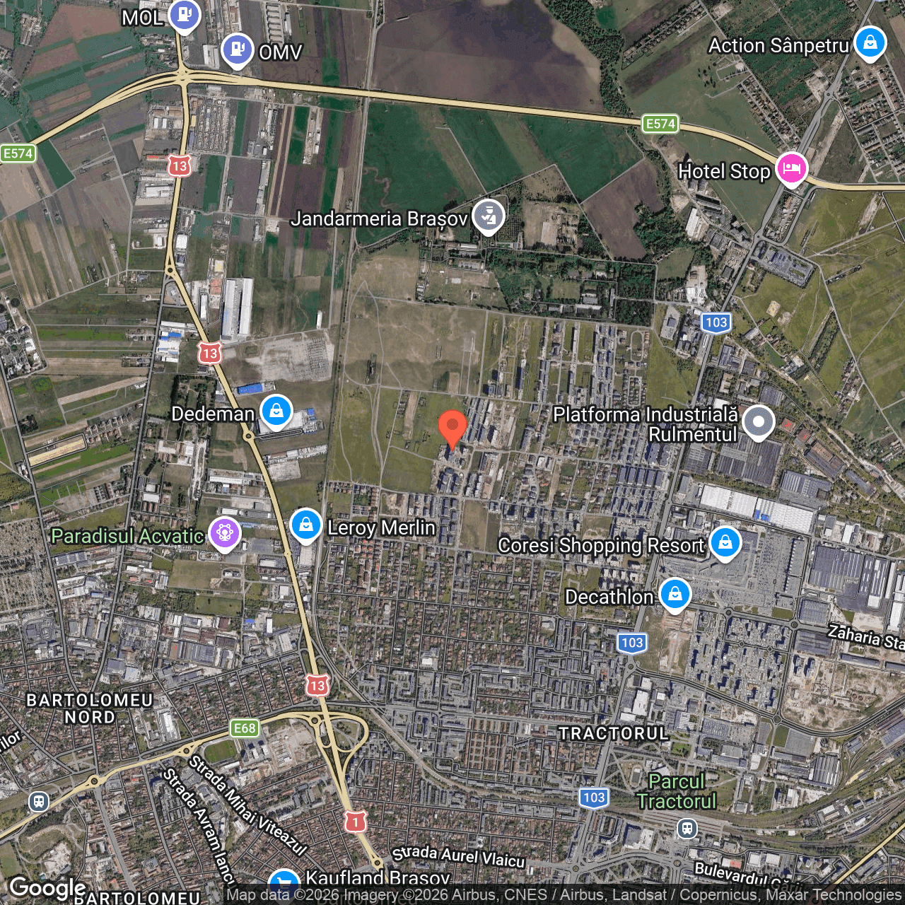 Poza harta hybrid, zoom 14, adresa Brașov, Str. Tiberiu Eremia, nr. 2, , judetul