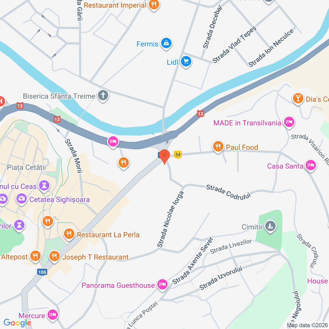 Poza harta streetview, zoom 16, adresa Sighișoara, str. 1 Decembrie 1918, nr. 54, , judetul