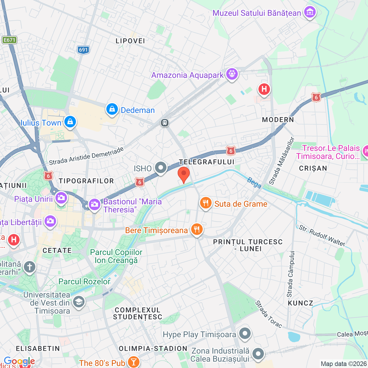 Poza harta streetview, zoom 14, adresa Timișoara, Splaiul Protopop Meletie Dragici, nr. 7, , judetul