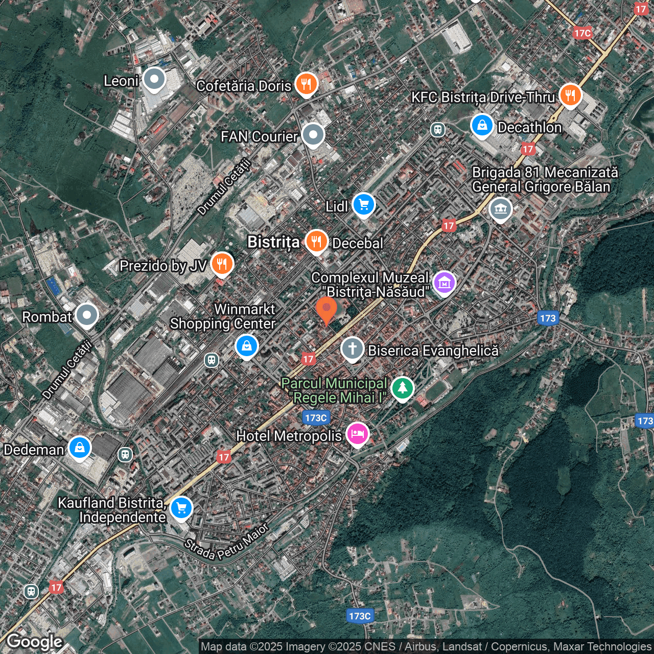 Poza harta hybrid, zoom 14, adresa Bistrita, str. Zimbrului nr. 7, , judetul