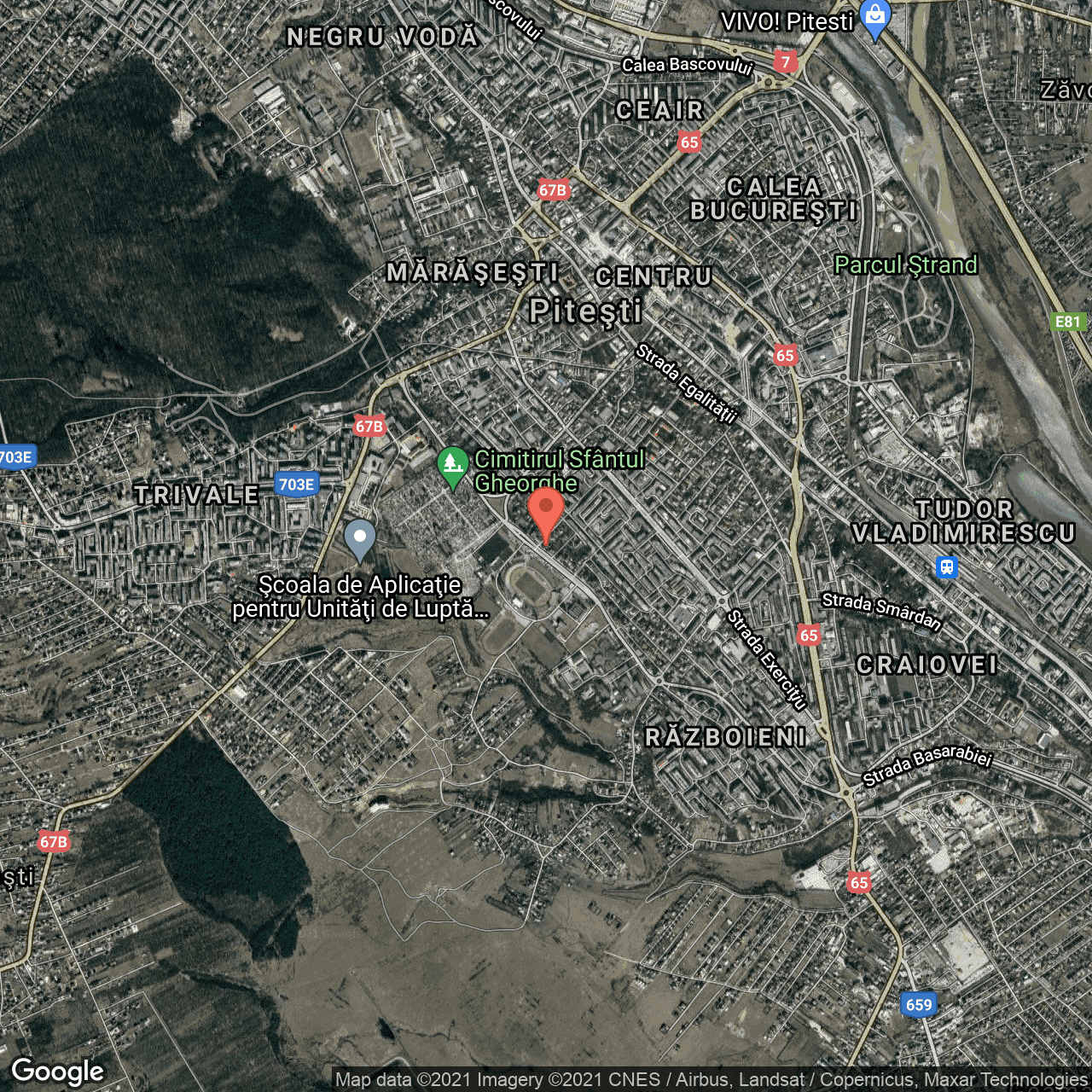 Poza harta hybrid, zoom 14, adresa Strada Nicolae Dobrin 3, Pitesti, judetul Arges