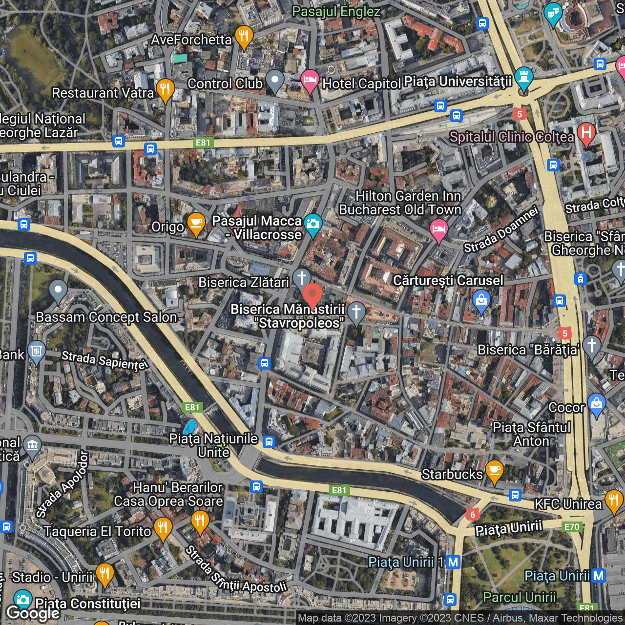 Poza harta hybrid, zoom 16, adresa str Stavropoleos nr. 3, , judetul