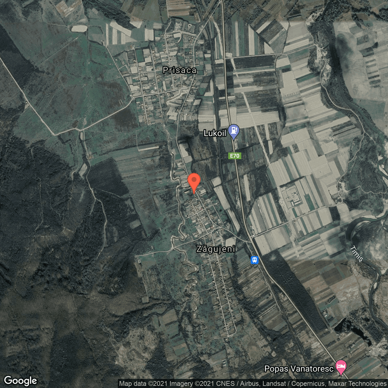 Poza harta hybrid, zoom 14, adresa Zagujeni, judetul Caras Severin