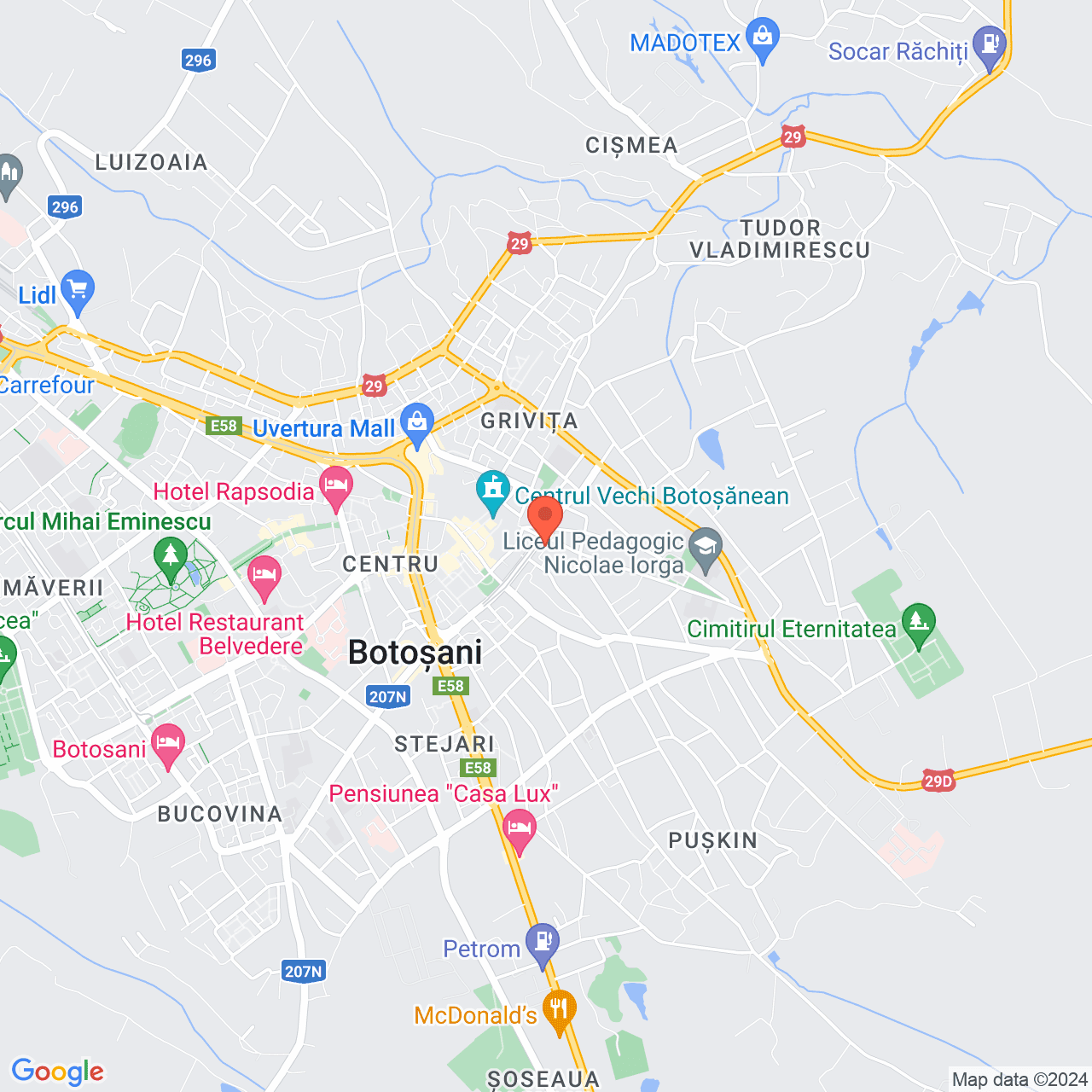 Poza harta streetview, zoom 14, adresa Botoșani, str. Ion Pillat, nr. 18, , judetul