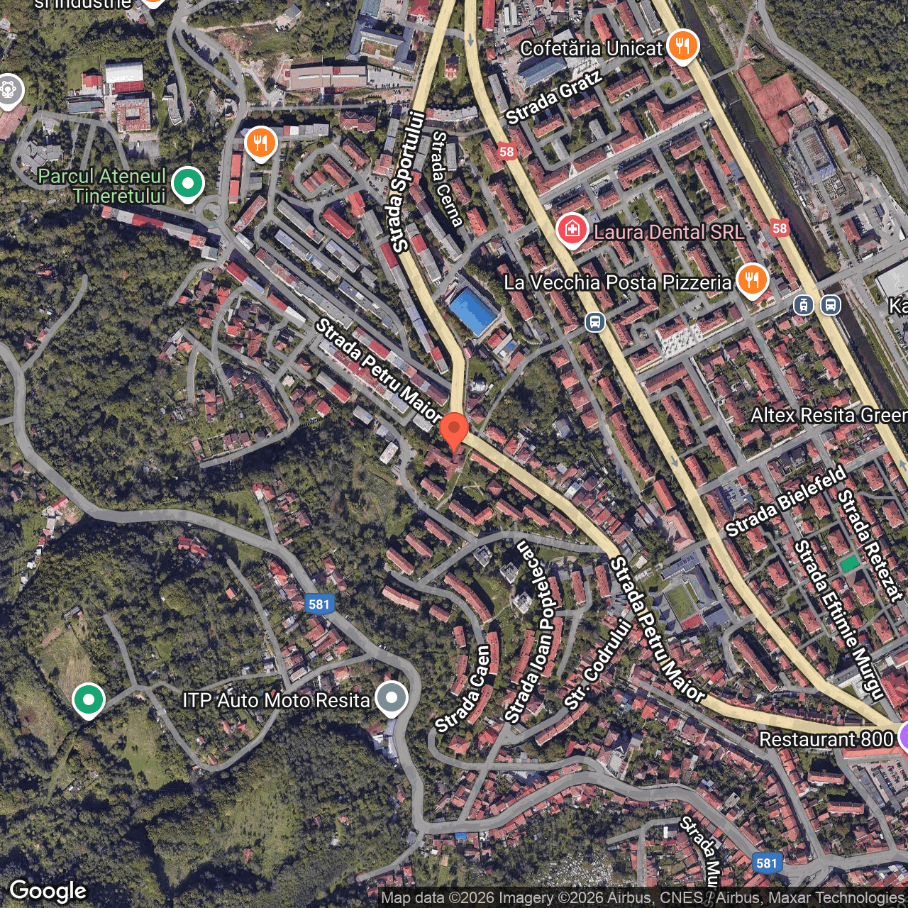 Poza harta hybrid, zoom 16, adresa Str. Petru Maior nr. 26, Reșița, jud. Caraș-Severin, , judetul