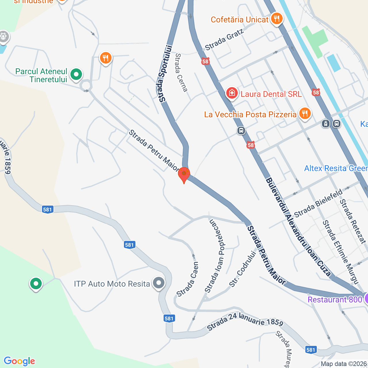 Poza harta streetview, zoom 16, adresa Str. Petru Maior nr. 26, Reșița, jud. Caraș-Severin, , judetul