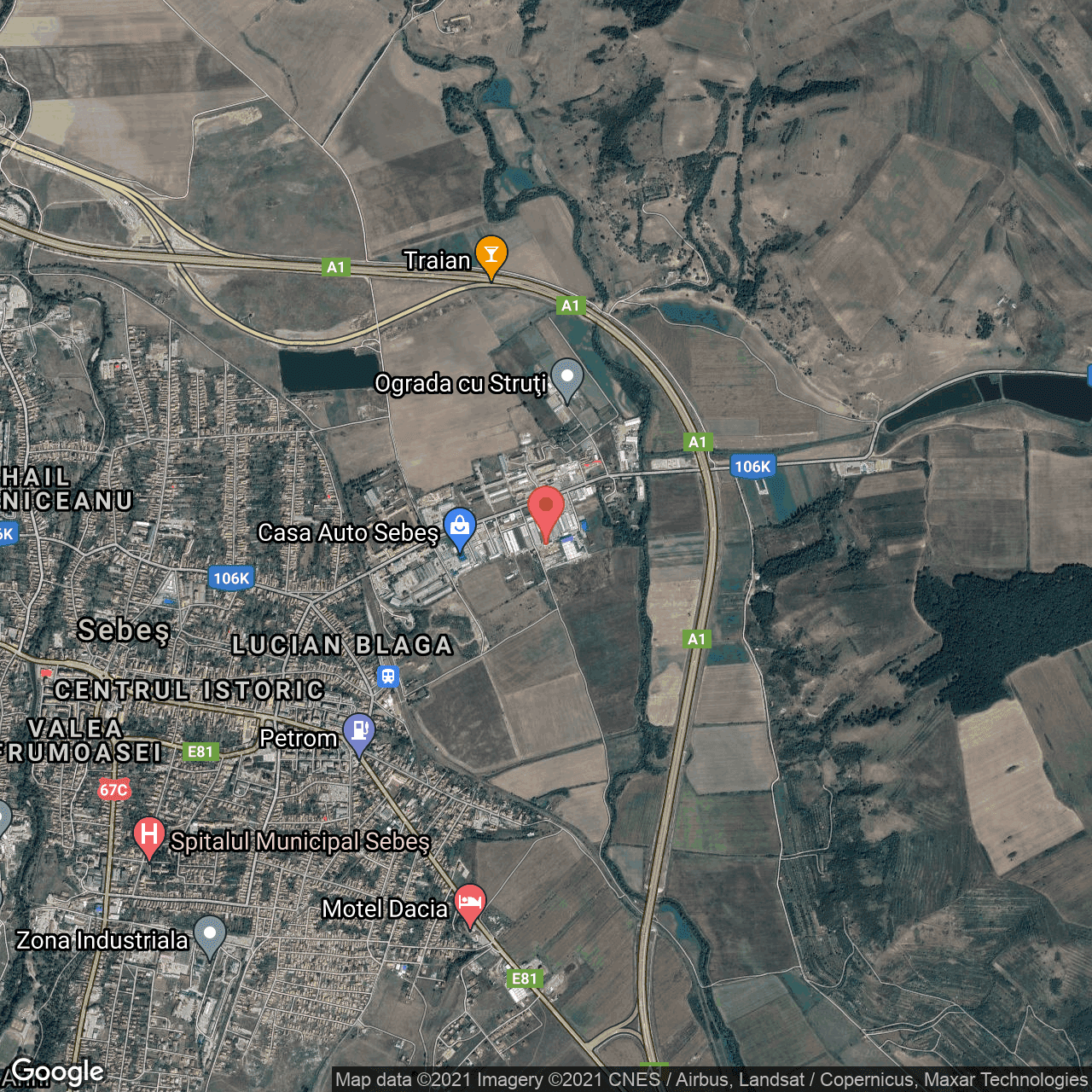 Poza harta hybrid, zoom 14, adresa Sebes, judetul Alba