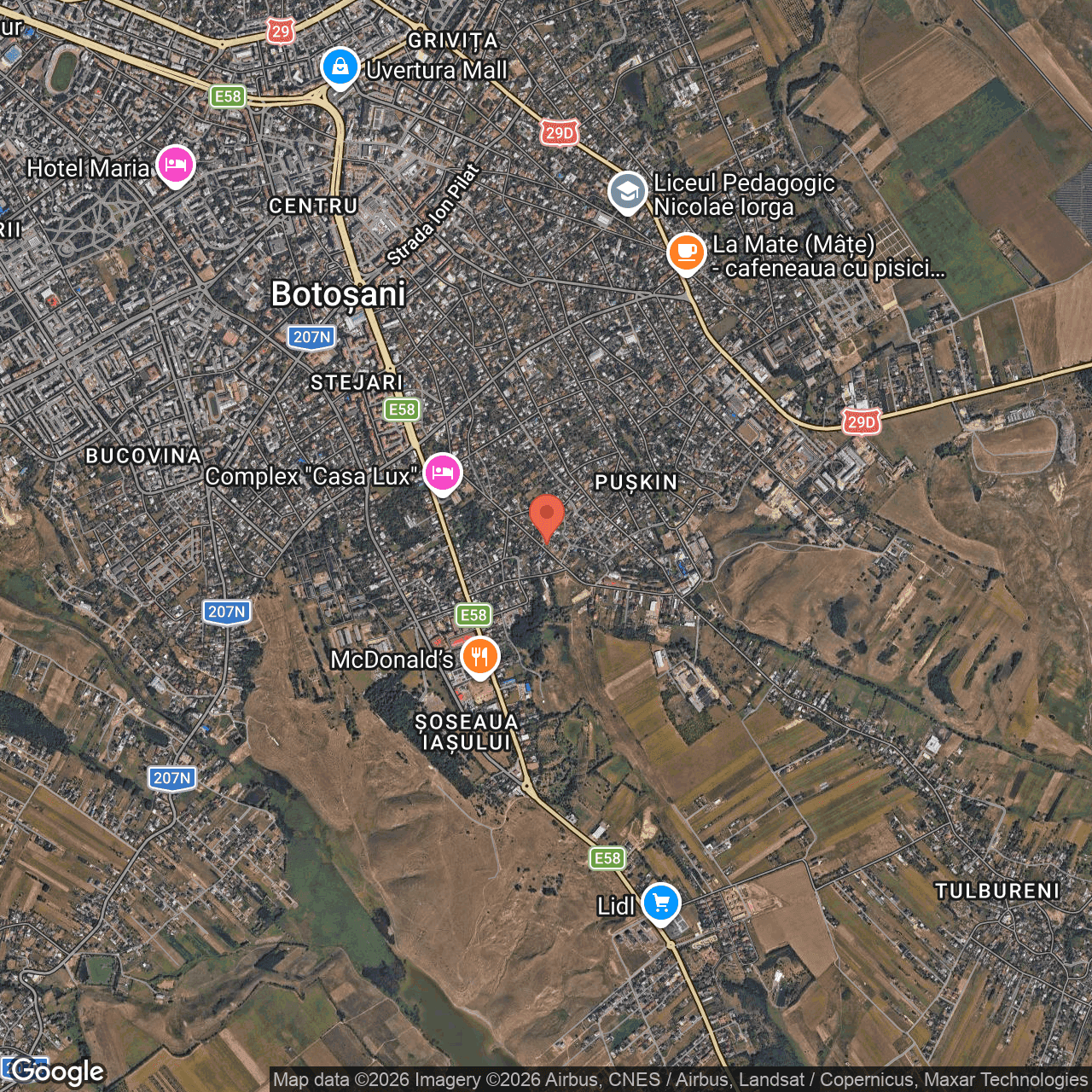 Poza harta hybrid, zoom 14, adresa Botosani, str. Pod de Piatra, nr. 73, , judetul