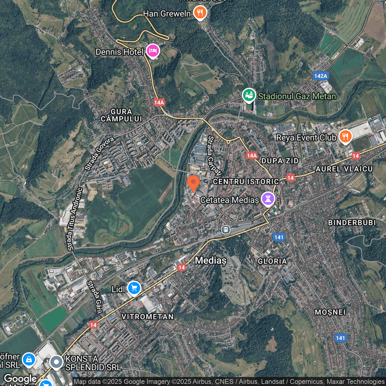 Poza harta hybrid, zoom 14, adresa Mediaș, str. Michael Weiss nr.20, , judetul