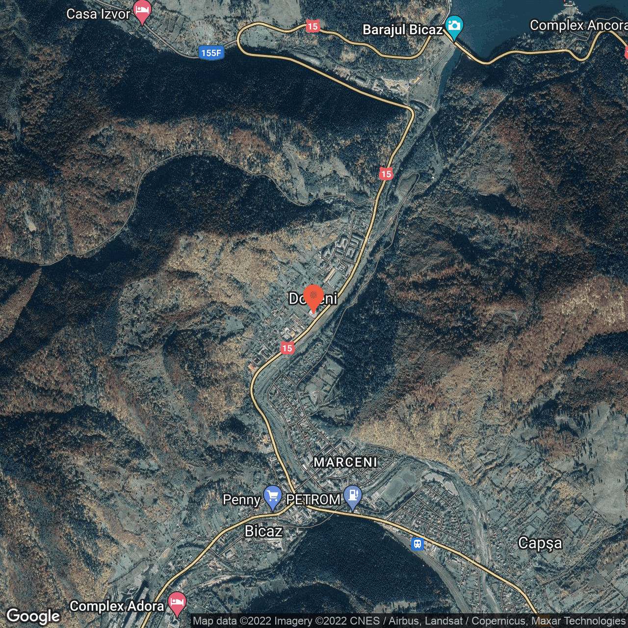 Poza harta hybrid, zoom 14, adresa Barajului 43 Bicaz, Bicaz, judetul Neamt