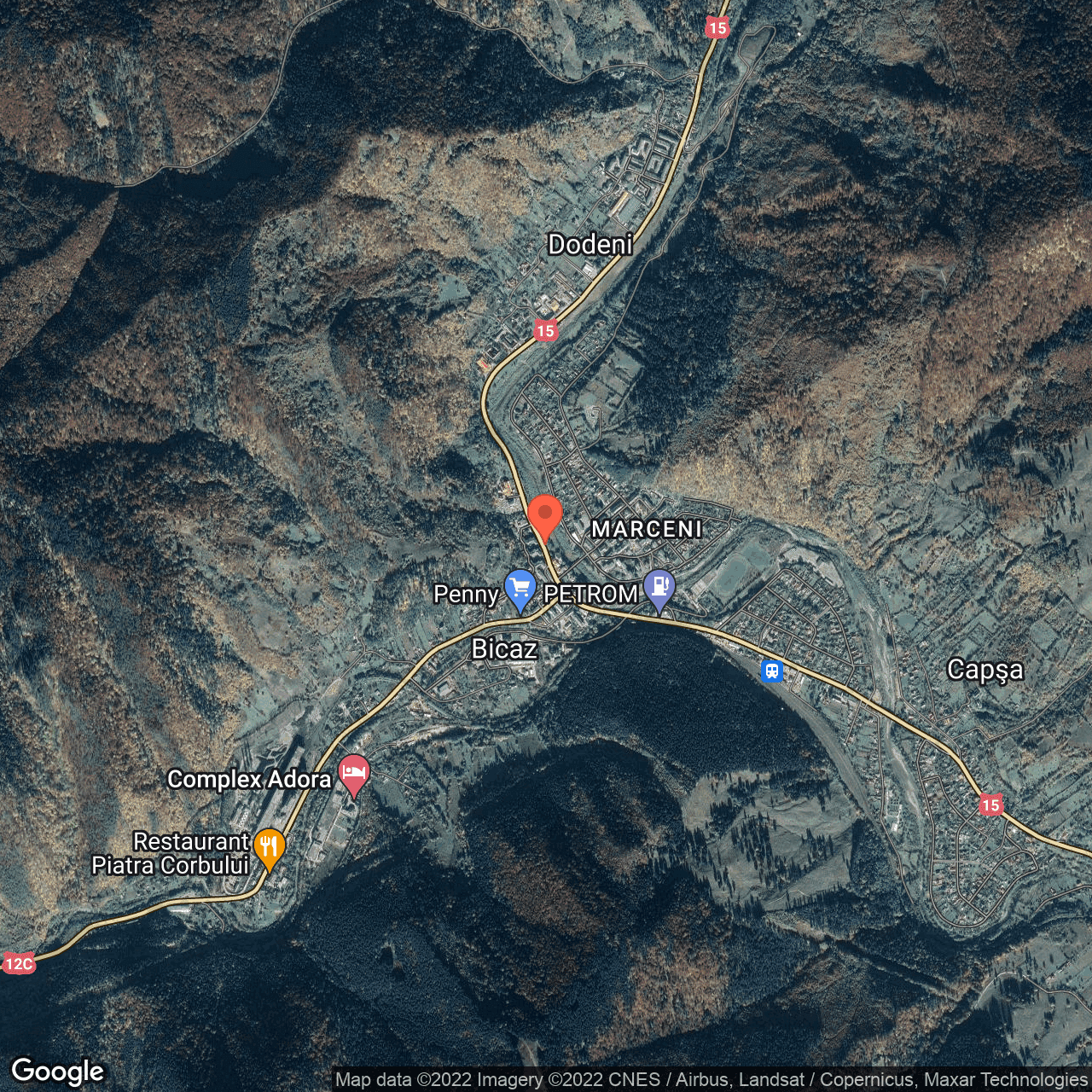 Poza harta hybrid, zoom 14, adresa Barajului, Bicaz, judetul Neamt