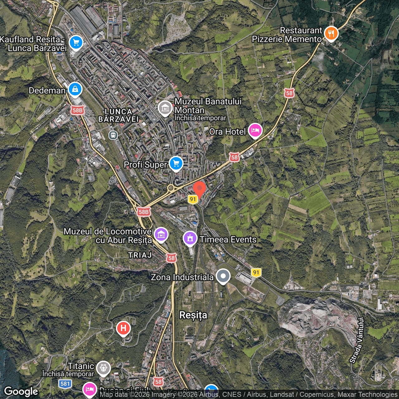 Poza harta hybrid, zoom 14, adresa Reşiţa. Str. Căminelor, nr.7, , judetul