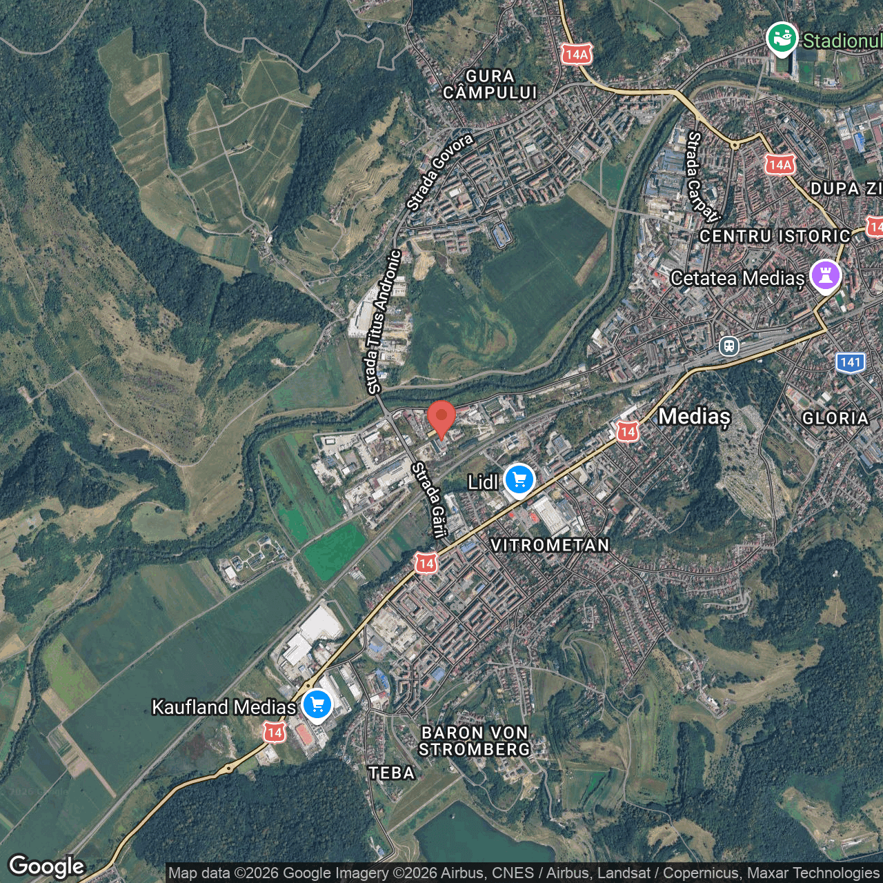 Poza harta hybrid, zoom 14, adresa Mediaș, strada Vămii judet Sibiu, , judetul