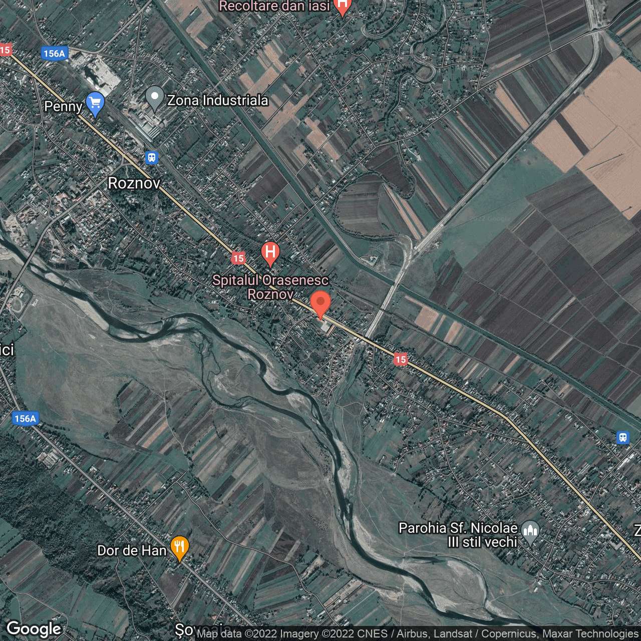 Poza harta hybrid, zoom 14, adresa Nicolae Roznovanu 1, Roznov, judetul Neamt