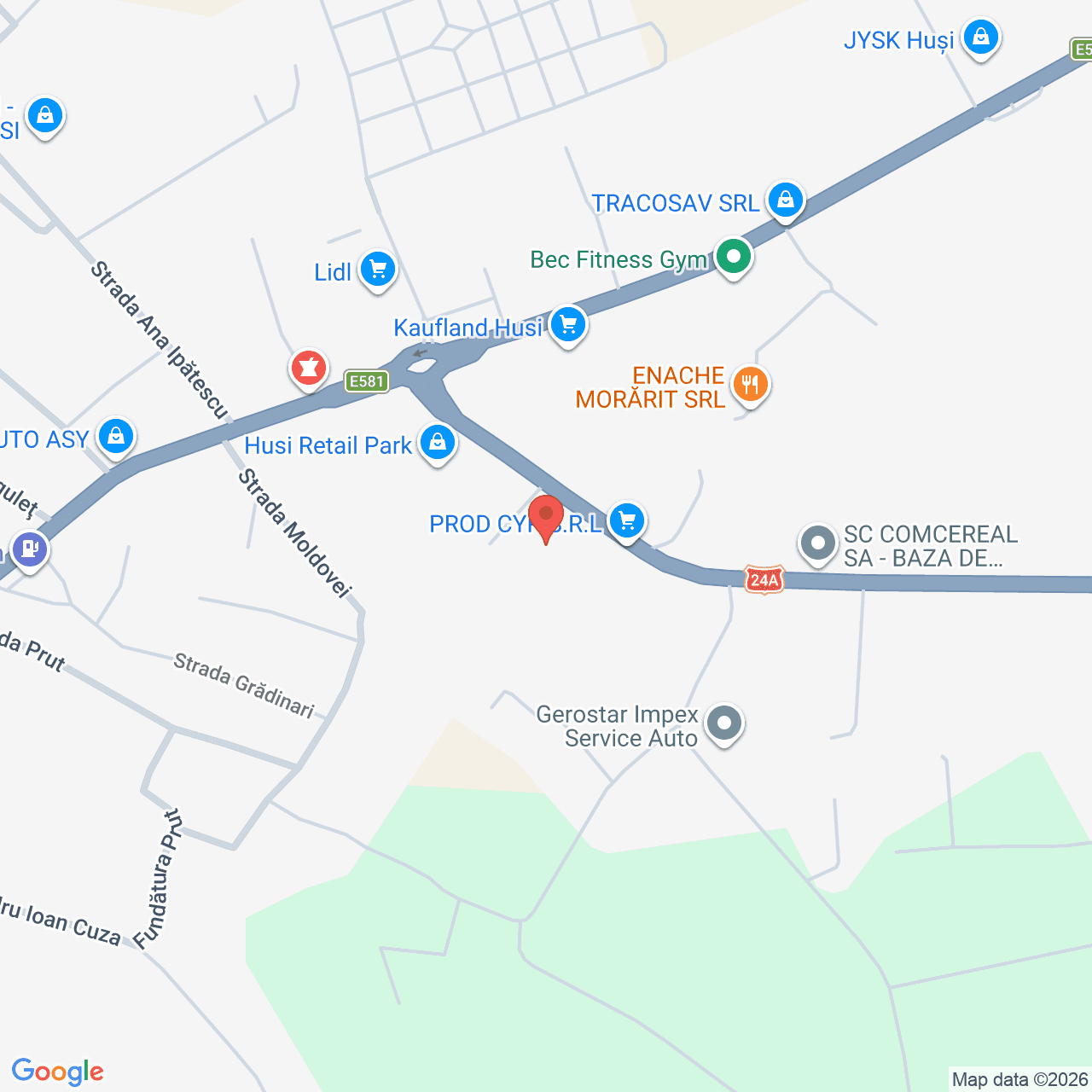 Poza harta streetview, zoom 16, adresa Șoseaua Huși Stănilești, Nr. 5-7, Huși, , judetul