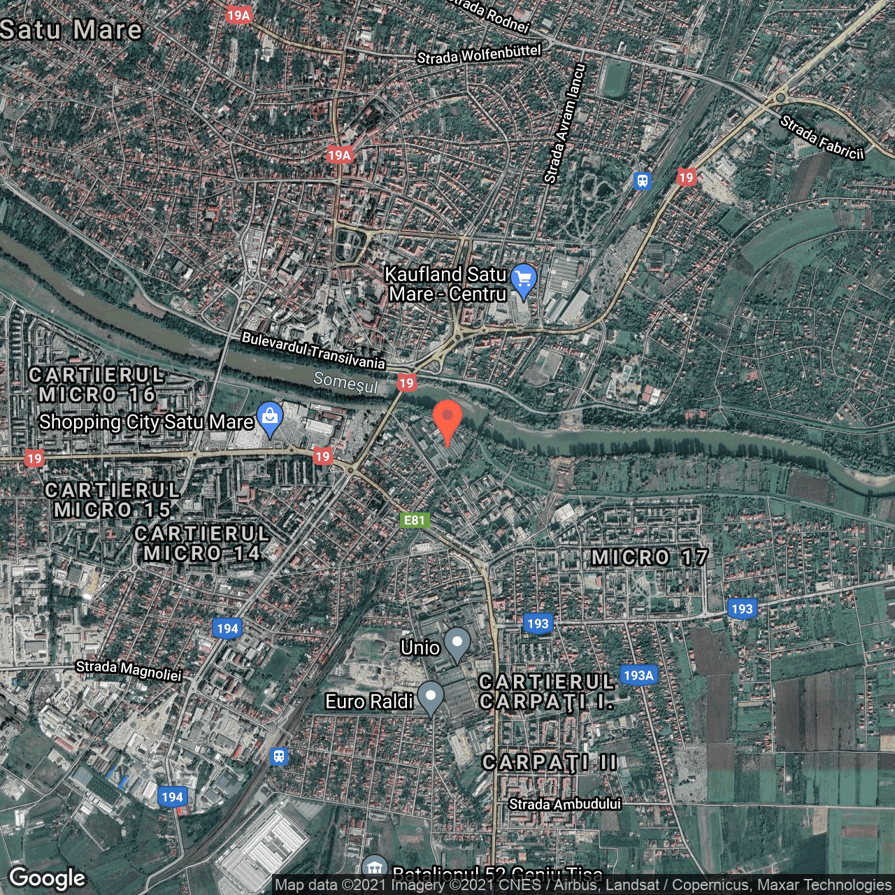 Poza harta hybrid, zoom 14, adresa Uzinei 6-8 Satu Mare, Satu Mare, judetul Suceava