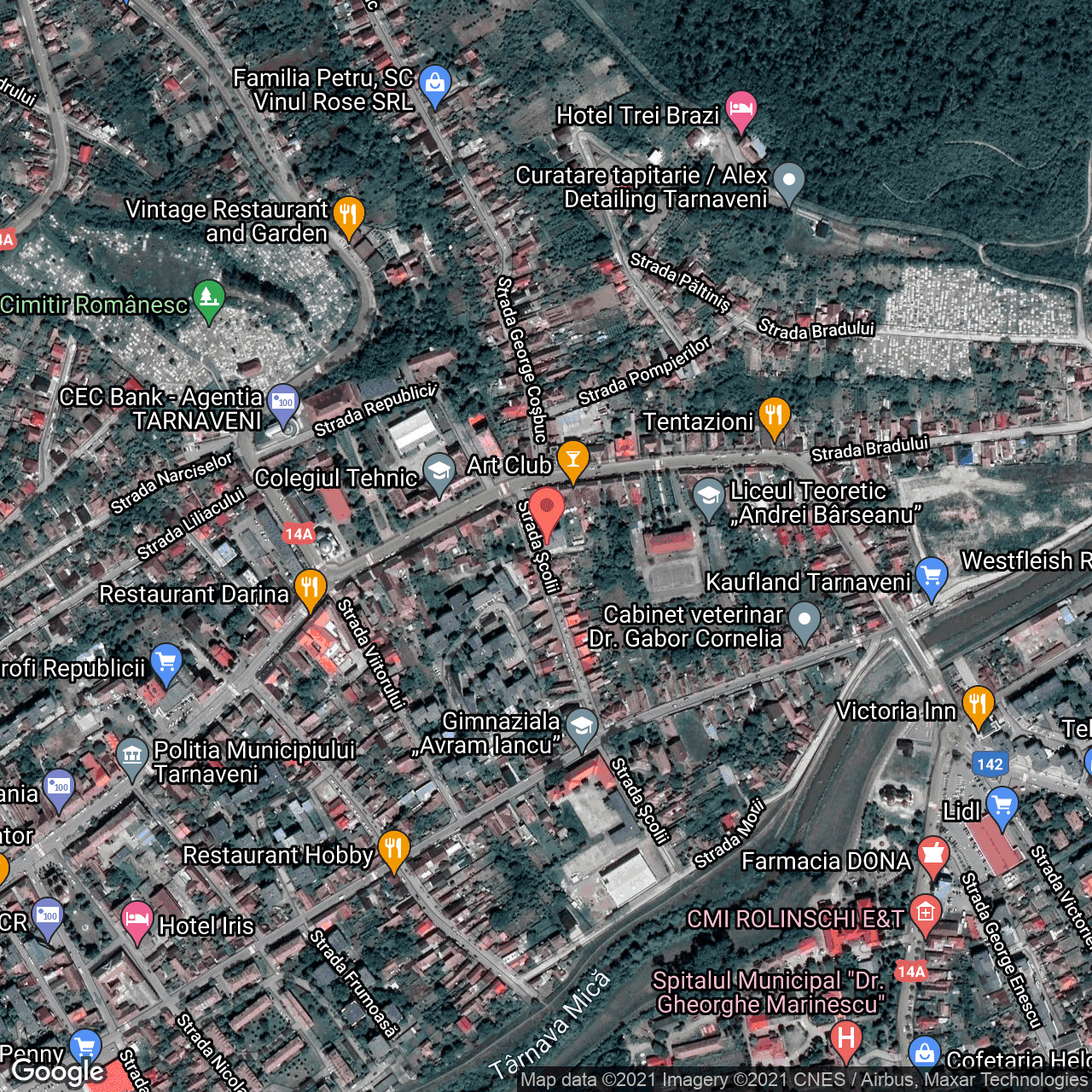 Poza harta hybrid, zoom 16, adresa Str. Scolii 1, Tarnaveni, judetul Mures