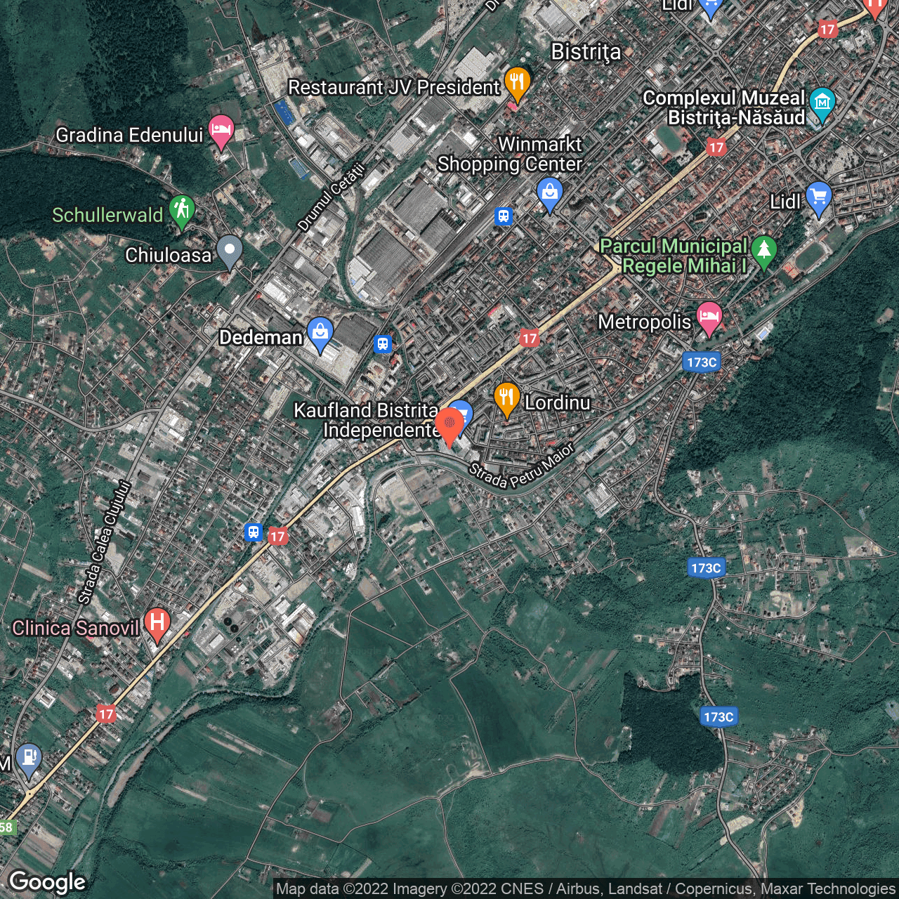 Poza harta hybrid, zoom 14, adresa Independenţei 99, Bistrita, judetul Bistrita Nasaud