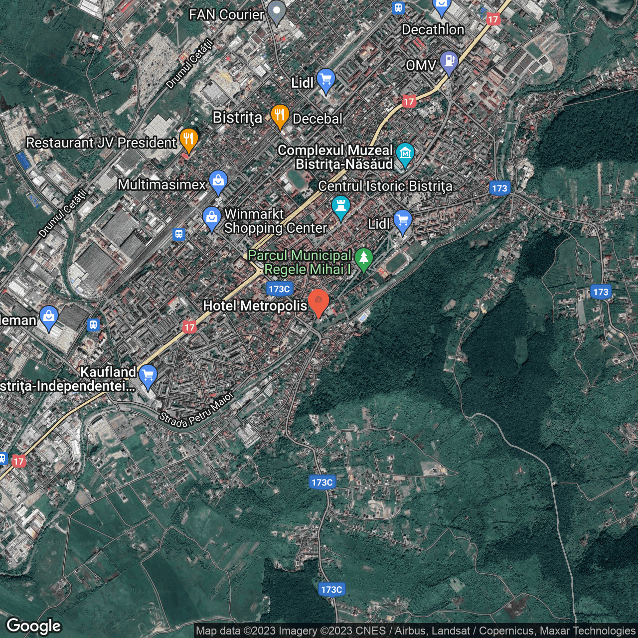 Poza harta hybrid, zoom 14, adresa Parcului 19 Bistrita, , judetul