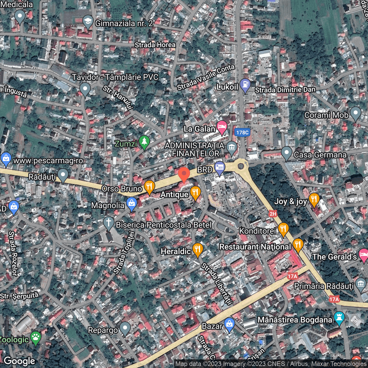 Poza harta hybrid, zoom 16, adresa Putnei 1 Rădăuți, , judetul