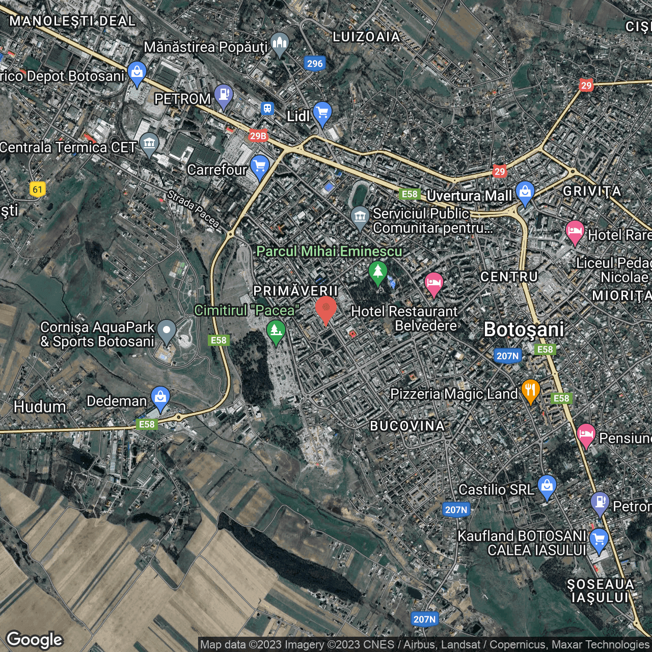 Poza harta hybrid, zoom 14, adresa Botosani, str. Primaverii, nr.24, , judetul