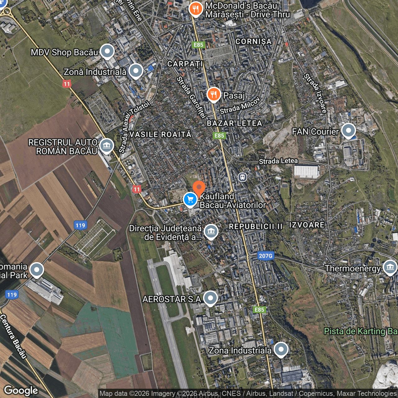 Poza harta hybrid, zoom 14, adresa Bacău, str. Narciselor, nr.10, , judetul