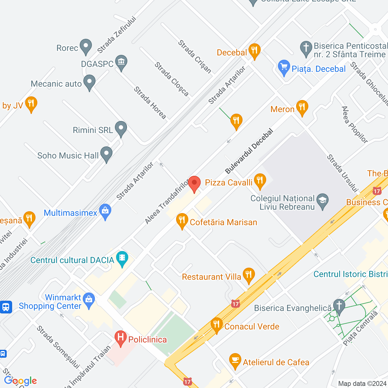 Poza harta streetview, zoom 16, adresa Bistriţa, B-dul Decebal nr. 13, , judetul