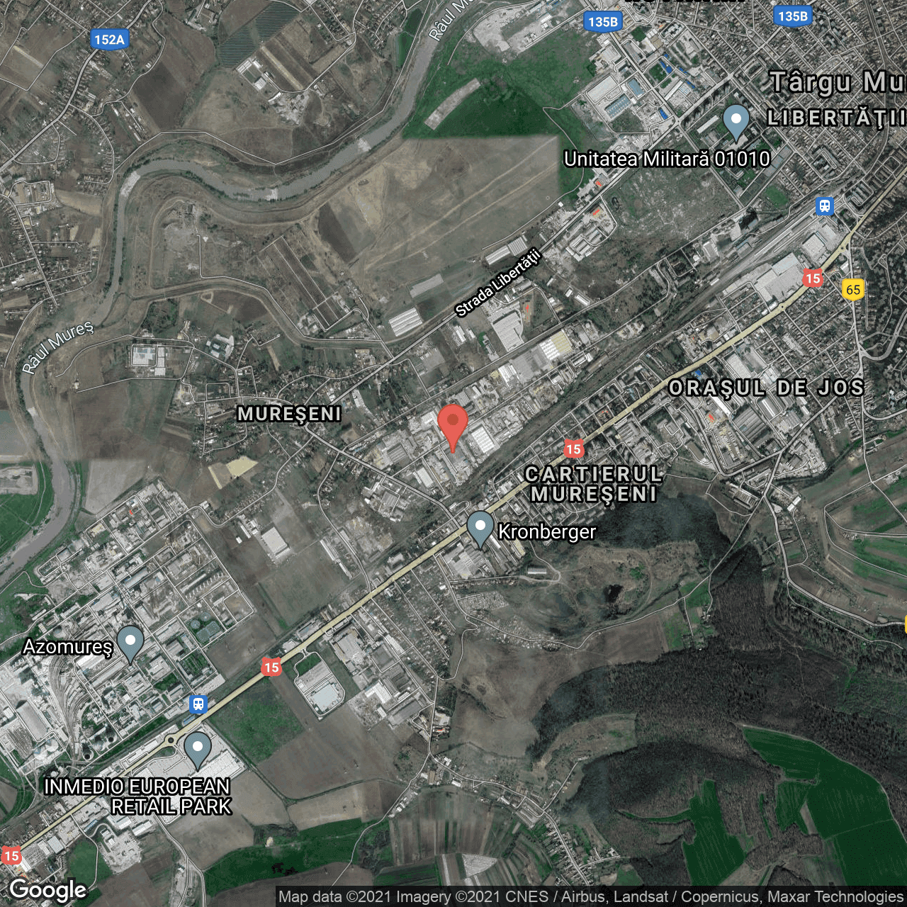 Poza harta hybrid, zoom 14, adresa Strada Depozitelor 45-47, Targu Mures, judetul Mures