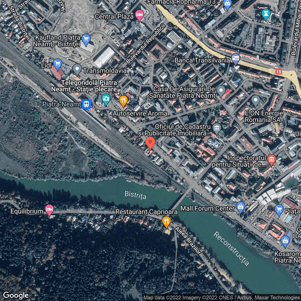 Poza harta hybrid, zoom 16, adresa 9 Mai 18, Piatra-Neamt, judetul Neamt