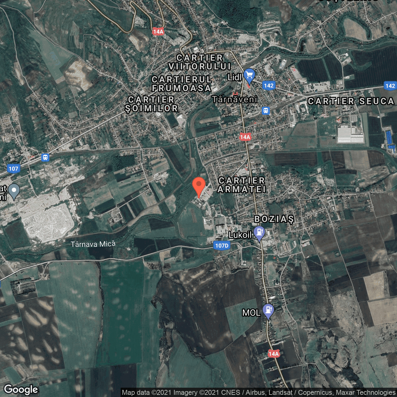 Poza harta hybrid, zoom 14, adresa Tarnaveni, judetul Mures