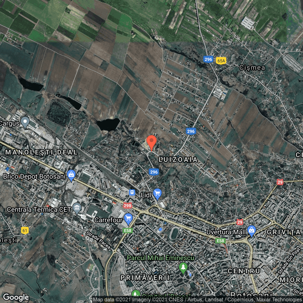 Poza harta hybrid, zoom 14, adresa Doboşari 21A, Botosani, judetul Botosani