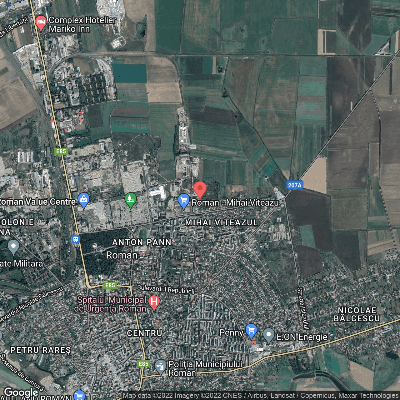 Poza harta hybrid, zoom 14, adresa Roman, judetul Neamt