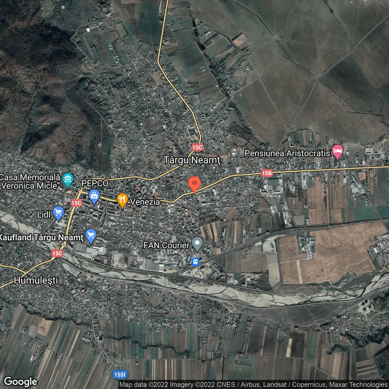 Poza harta hybrid, zoom 14, adresa Ștefan cel Mare 92, Targu Neamt, judetul Neamt