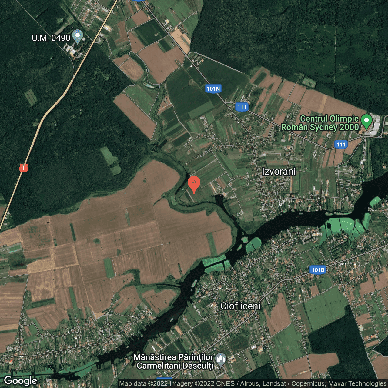 Poza harta hybrid, zoom 14, adresa Izvorani, judetul Bucuresti Ilfov