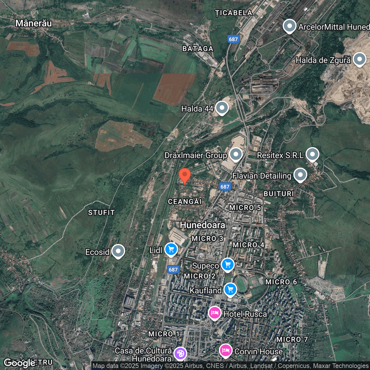 Poza harta hybrid, zoom 14, adresa Hunedoara, str. Carpati, nr.138, , judetul