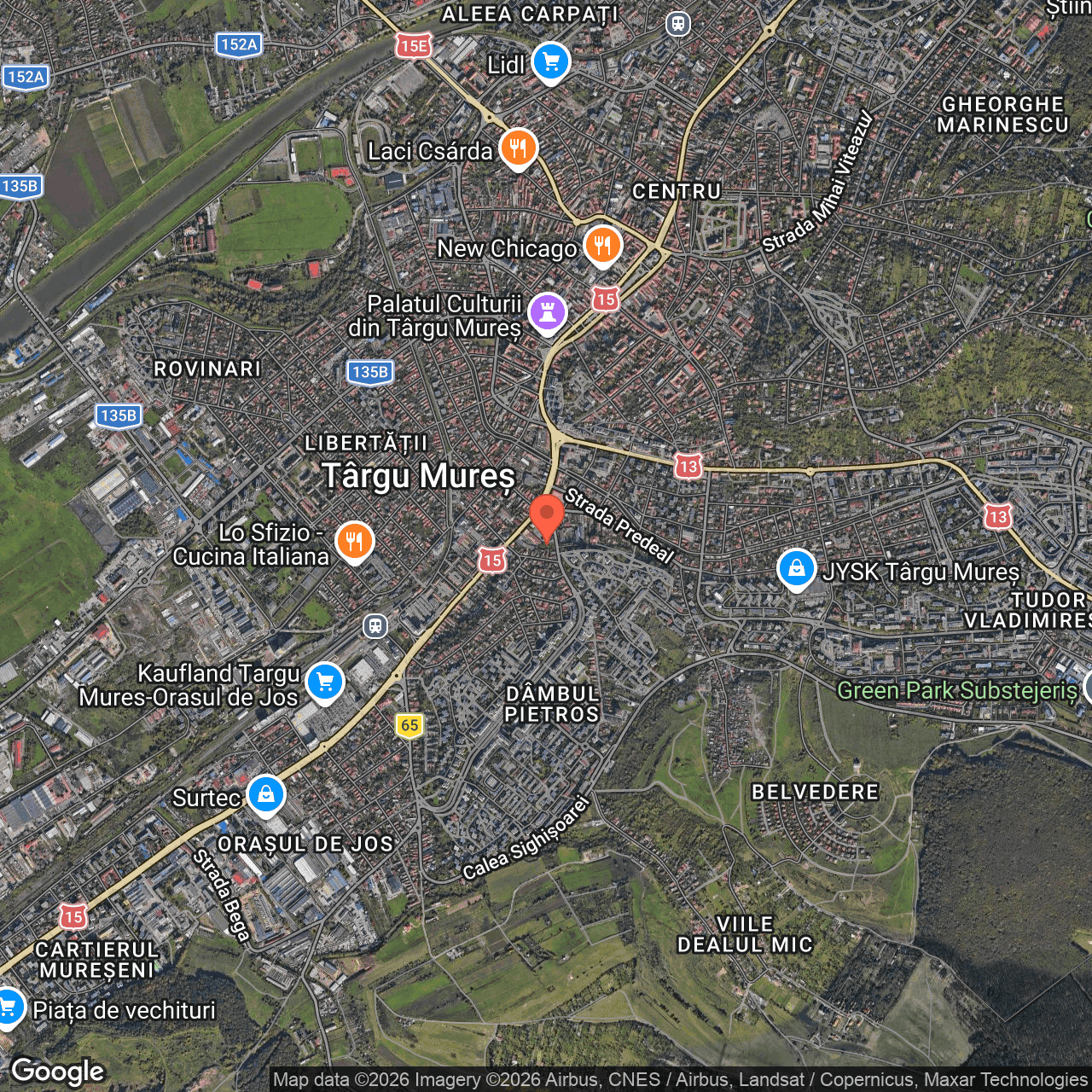 Poza harta hybrid, zoom 14, adresa Târgu Mureș, str. Gheorghe Doja nr. 15, , judetul