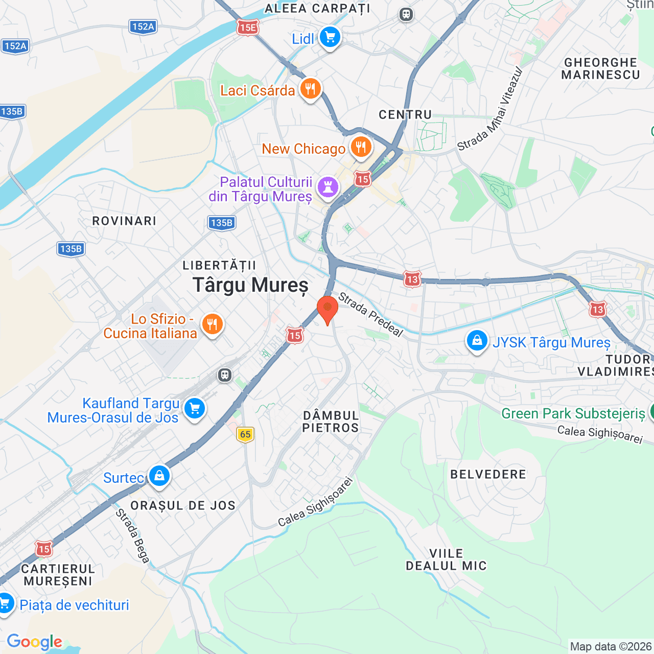 Poza harta streetview, zoom 14, adresa Târgu Mureș, str. Gheorghe Doja nr. 15, , judetul