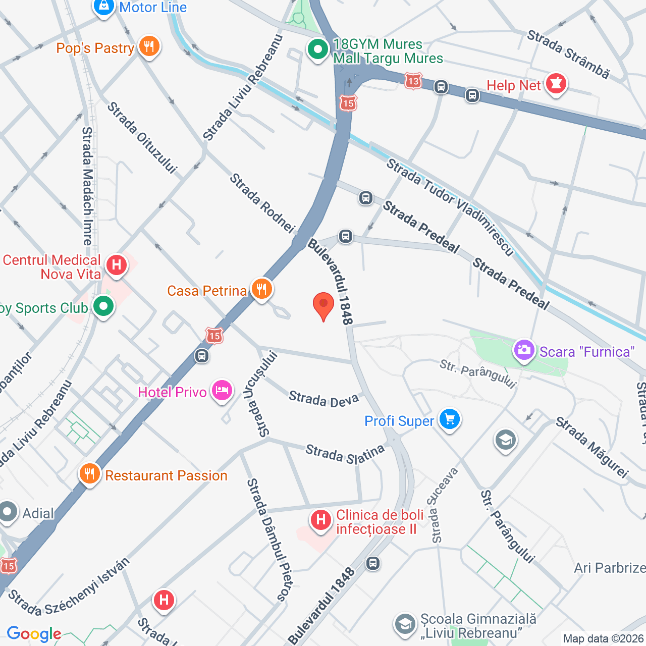 Poza harta streetview, zoom 16, adresa Târgu Mureș, str. Gheorghe Doja nr. 15, , judetul
