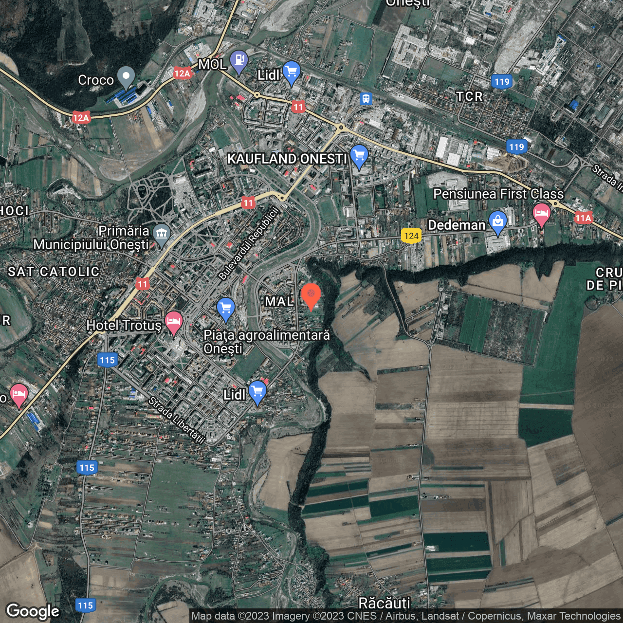 Poza harta hybrid, zoom 14, adresa Mihai Bravu 11 Onesti, , judetul